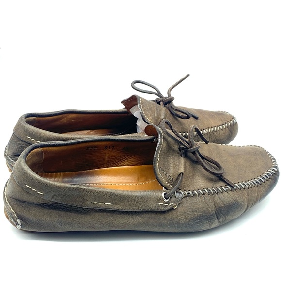 PRADA MENS BROWN GREY SUEDE LEATHER BOW DRIVING LOAFER CASUAL WALKING SHOES 6.5 - Picture 3 of 7